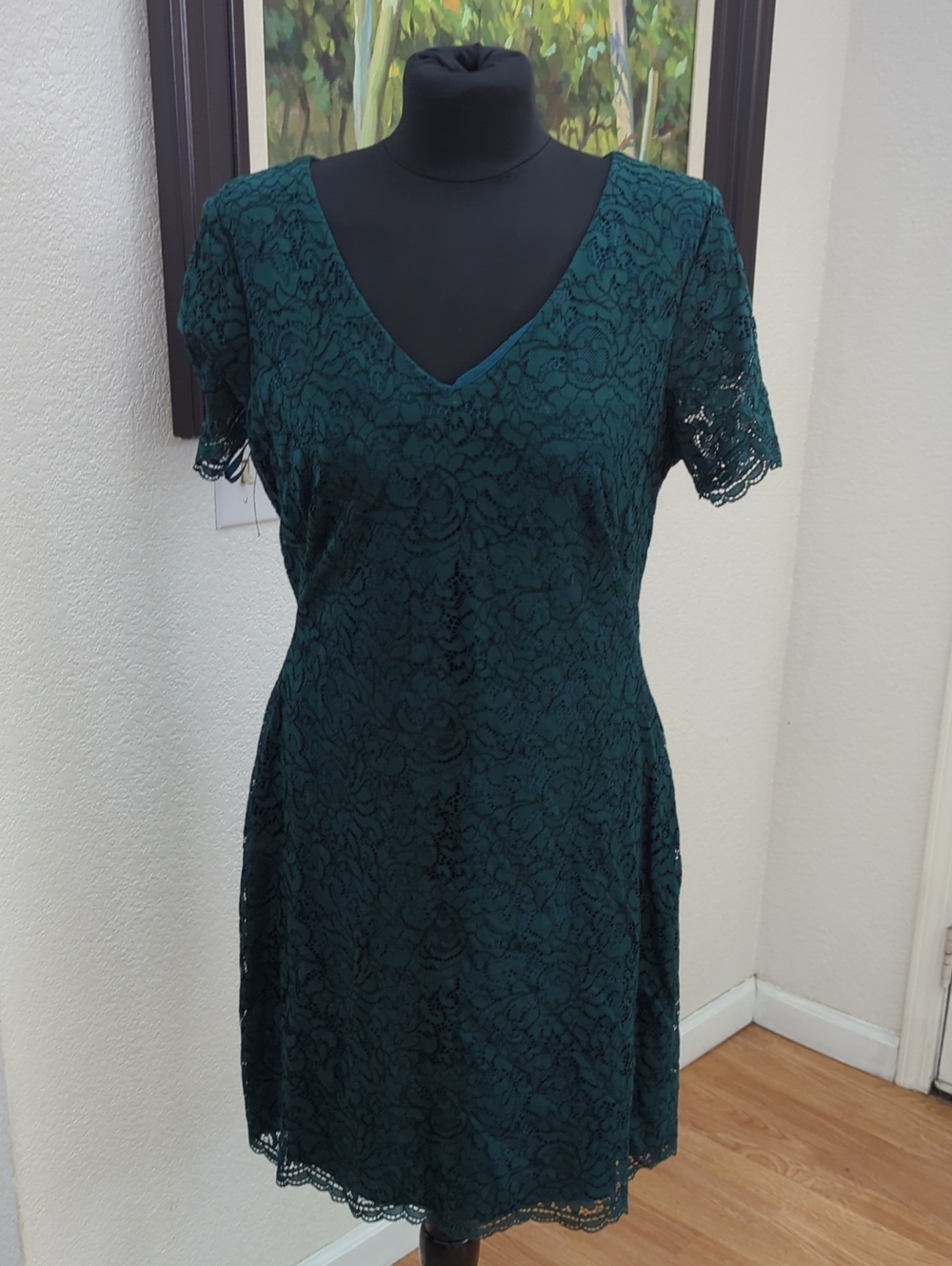 Women's Ralph Lauren Dark Teal Lace V-Neck Dress